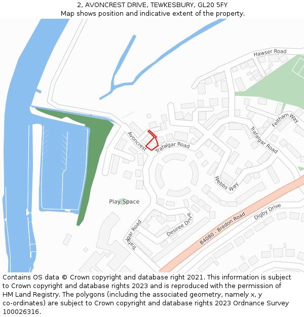 2, AVONCREST DRIVE, TEWKESBURY, GL20 5FY: Location map and indicative extent of plot