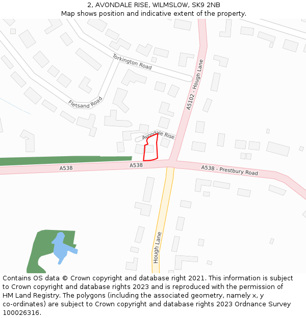 2, AVONDALE RISE, WILMSLOW, SK9 2NB: Location map and indicative extent of plot