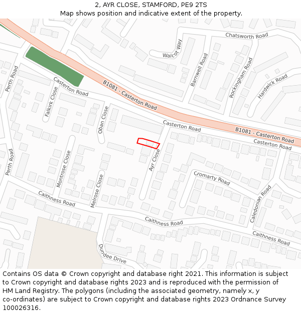 2, AYR CLOSE, STAMFORD, PE9 2TS: Location map and indicative extent of plot