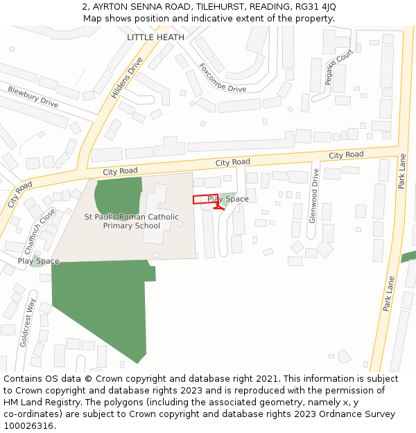 2, AYRTON SENNA ROAD, TILEHURST, READING, RG31 4JQ: Location map and indicative extent of plot