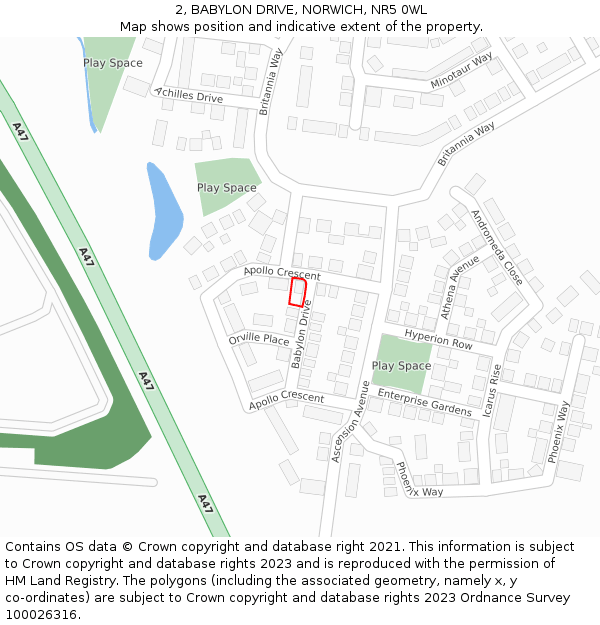 2, BABYLON DRIVE, NORWICH, NR5 0WL: Location map and indicative extent of plot