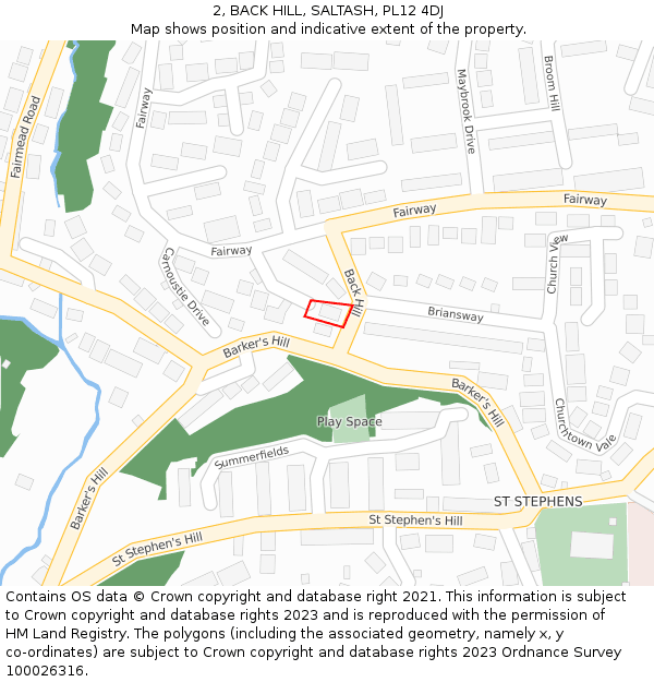 2, BACK HILL, SALTASH, PL12 4DJ: Location map and indicative extent of plot