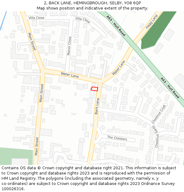 2, BACK LANE, HEMINGBROUGH, SELBY, YO8 6QP: Location map and indicative extent of plot
