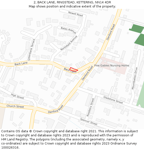 2, BACK LANE, RINGSTEAD, KETTERING, NN14 4DR: Location map and indicative extent of plot