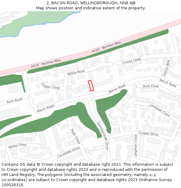 2, BACON ROAD, WELLINGBOROUGH, NN8 4JB: Location map and indicative extent of plot