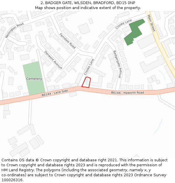 2, BADGER GATE, WILSDEN, BRADFORD, BD15 0NP: Location map and indicative extent of plot