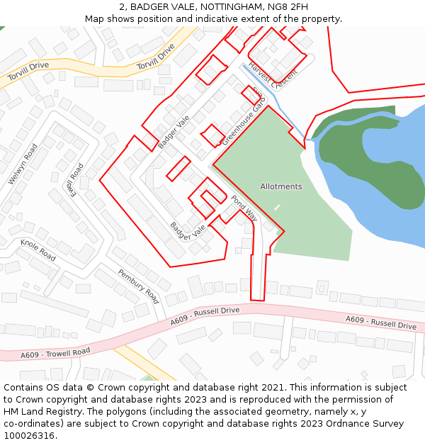 2, BADGER VALE, NOTTINGHAM, NG8 2FH: Location map and indicative extent of plot