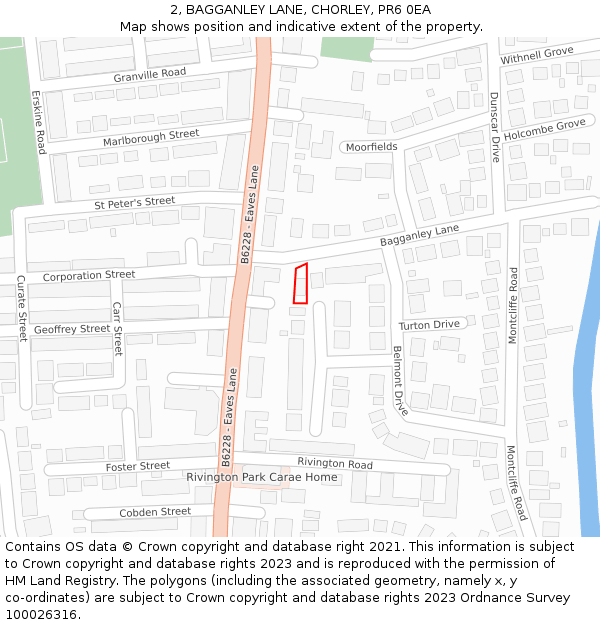2, BAGGANLEY LANE, CHORLEY, PR6 0EA: Location map and indicative extent of plot