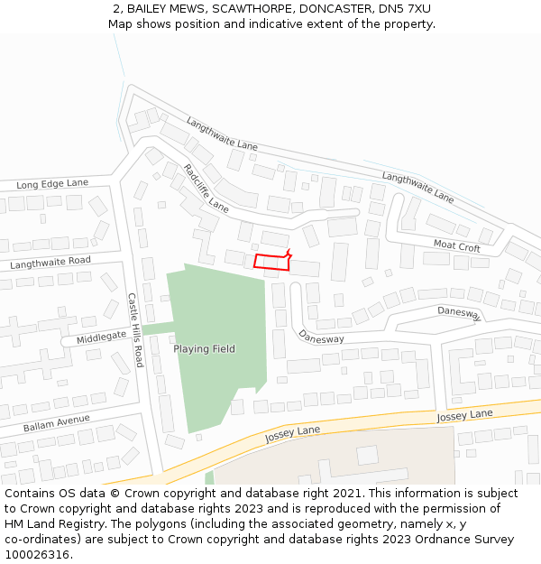 2, BAILEY MEWS, SCAWTHORPE, DONCASTER, DN5 7XU: Location map and indicative extent of plot