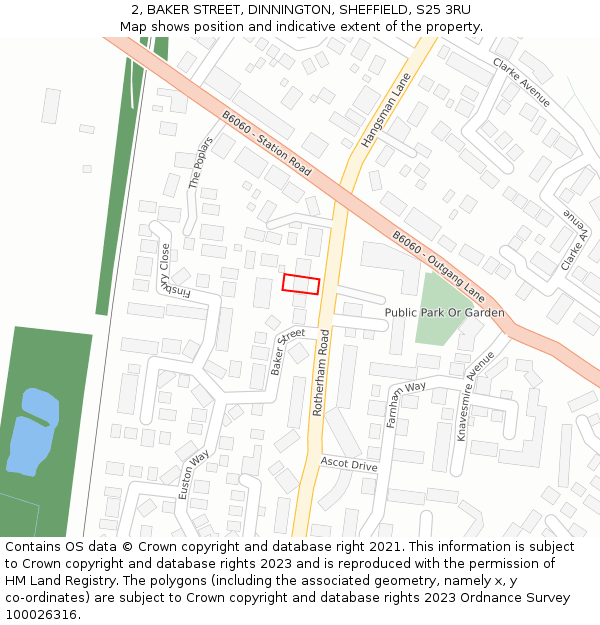 2, BAKER STREET, DINNINGTON, SHEFFIELD, S25 3RU: Location map and indicative extent of plot
