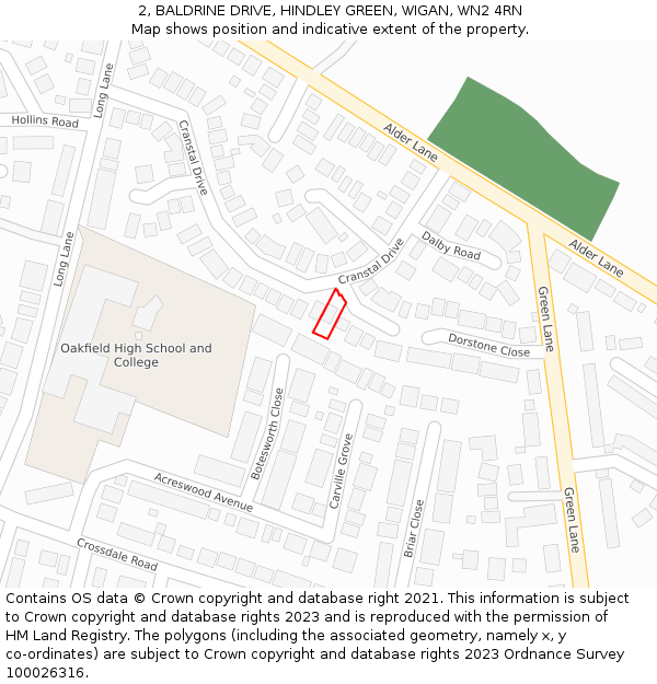 2, BALDRINE DRIVE, HINDLEY GREEN, WIGAN, WN2 4RN: Location map and indicative extent of plot