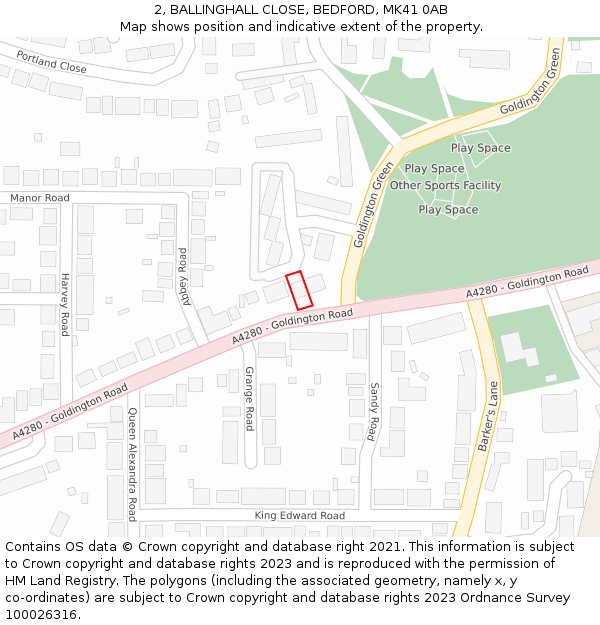 2, BALLINGHALL CLOSE, BEDFORD, MK41 0AB: Location map and indicative extent of plot