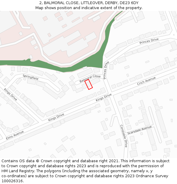 2, BALMORAL CLOSE, LITTLEOVER, DERBY, DE23 6DY: Location map and indicative extent of plot