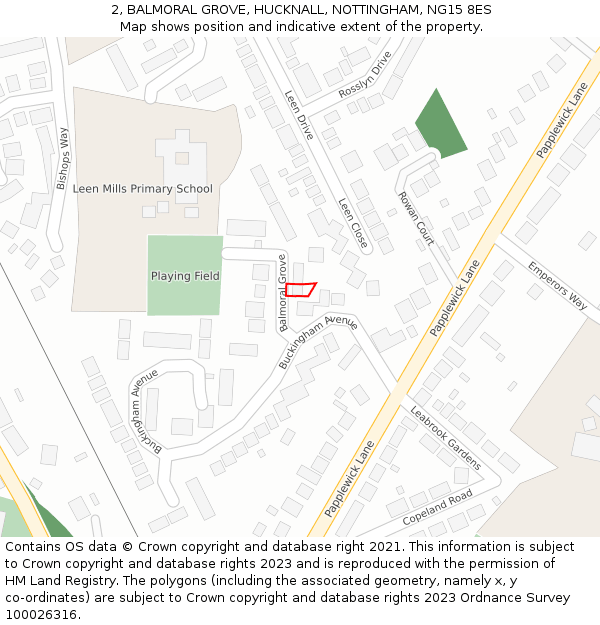 2, BALMORAL GROVE, HUCKNALL, NOTTINGHAM, NG15 8ES: Location map and indicative extent of plot