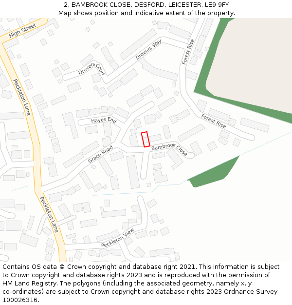 2, BAMBROOK CLOSE, DESFORD, LEICESTER, LE9 9FY: Location map and indicative extent of plot
