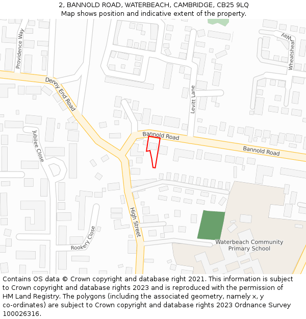 2, BANNOLD ROAD, WATERBEACH, CAMBRIDGE, CB25 9LQ: Location map and indicative extent of plot