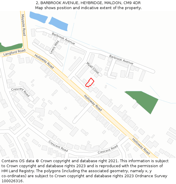 2, BARBROOK AVENUE, HEYBRIDGE, MALDON, CM9 4DR: Location map and indicative extent of plot