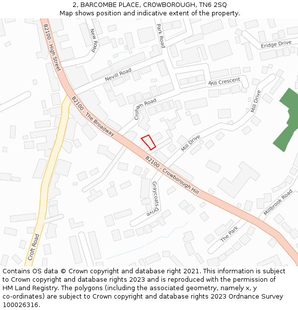 2, BARCOMBE PLACE, CROWBOROUGH, TN6 2SQ: Location map and indicative extent of plot