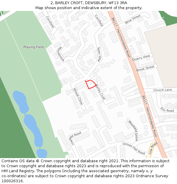 2, BARLEY CROFT, DEWSBURY, WF13 3RA: Location map and indicative extent of plot
