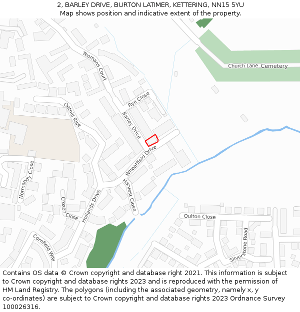 2, BARLEY DRIVE, BURTON LATIMER, KETTERING, NN15 5YU: Location map and indicative extent of plot