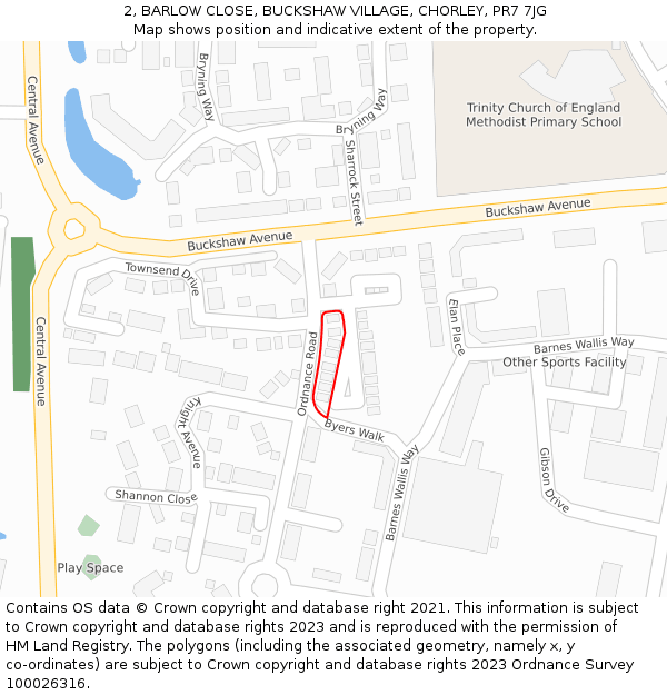 2, BARLOW CLOSE, BUCKSHAW VILLAGE, CHORLEY, PR7 7JG: Location map and indicative extent of plot