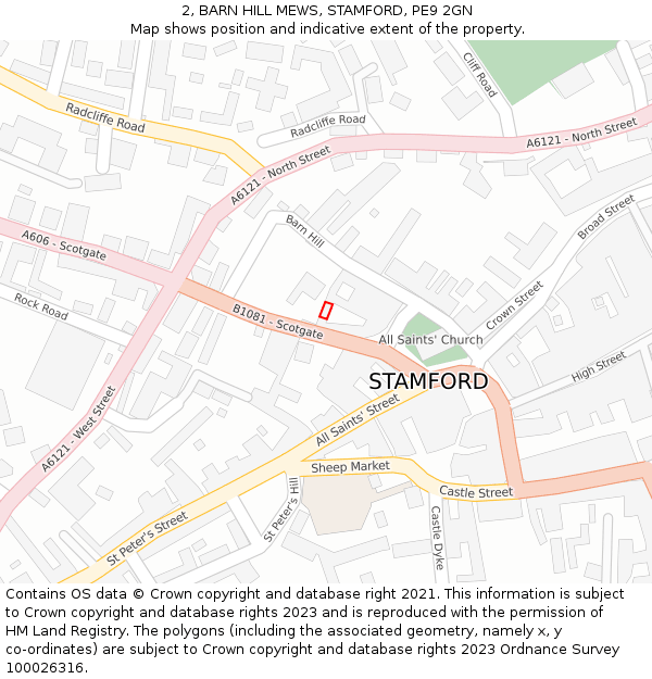 2, BARN HILL MEWS, STAMFORD, PE9 2GN: Location map and indicative extent of plot