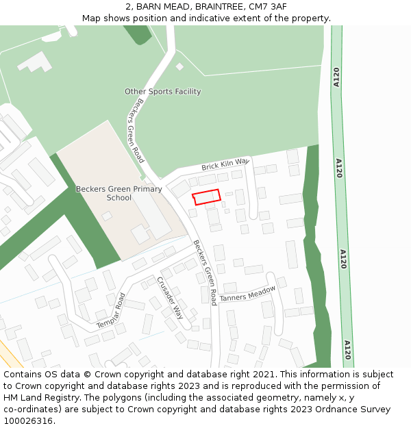 2, BARN MEAD, BRAINTREE, CM7 3AF: Location map and indicative extent of plot