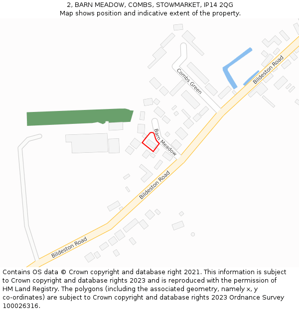 2, BARN MEADOW, COMBS, STOWMARKET, IP14 2QG: Location map and indicative extent of plot