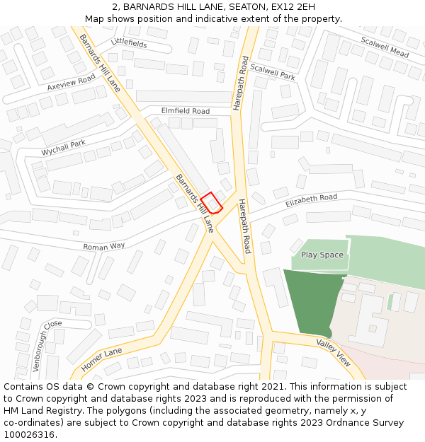 2, BARNARDS HILL LANE, SEATON, EX12 2EH: Location map and indicative extent of plot
