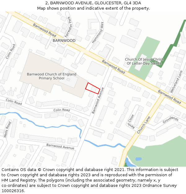 2, BARNWOOD AVENUE, GLOUCESTER, GL4 3DA: Location map and indicative extent of plot