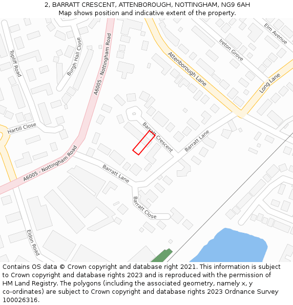 2, BARRATT CRESCENT, ATTENBOROUGH, NOTTINGHAM, NG9 6AH: Location map and indicative extent of plot