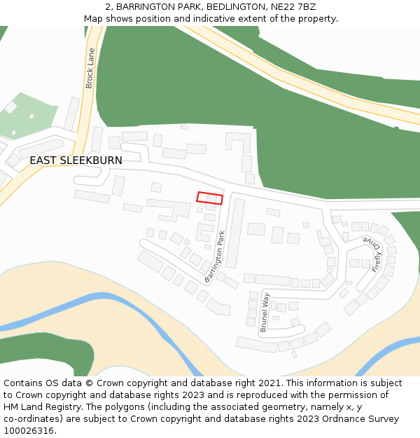 2, BARRINGTON PARK, BEDLINGTON, NE22 7BZ: Location map and indicative extent of plot