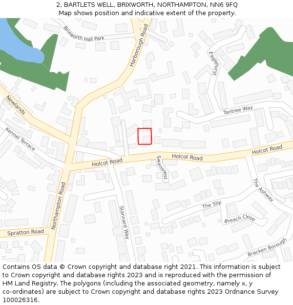 2, BARTLETS WELL, BRIXWORTH, NORTHAMPTON, NN6 9FQ: Location map and indicative extent of plot