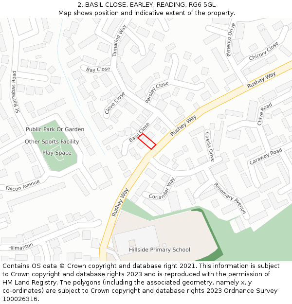 2, BASIL CLOSE, EARLEY, READING, RG6 5GL: Location map and indicative extent of plot