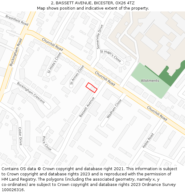 2, BASSETT AVENUE, BICESTER, OX26 4TZ: Location map and indicative extent of plot
