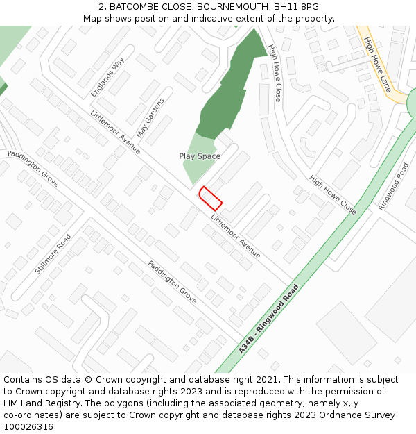 2, BATCOMBE CLOSE, BOURNEMOUTH, BH11 8PG: Location map and indicative extent of plot
