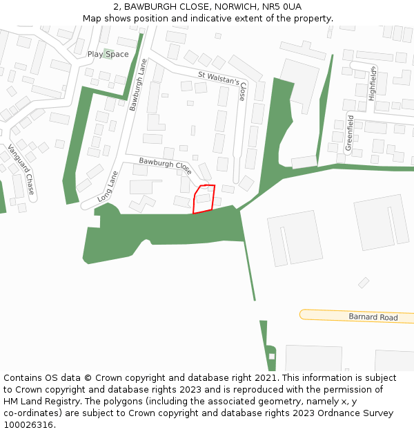 2, BAWBURGH CLOSE, NORWICH, NR5 0UA: Location map and indicative extent of plot