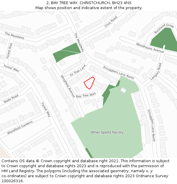 2, BAY TREE WAY, CHRISTCHURCH, BH23 4NS: Location map and indicative extent of plot