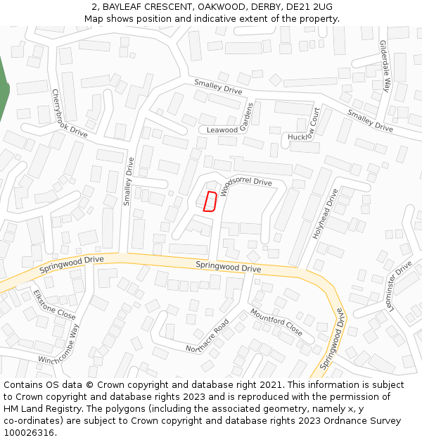 2, BAYLEAF CRESCENT, OAKWOOD, DERBY, DE21 2UG: Location map and indicative extent of plot
