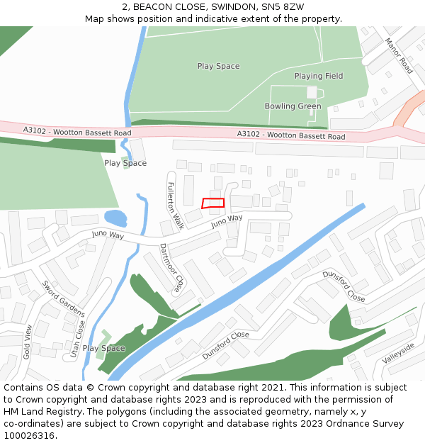 2, BEACON CLOSE, SWINDON, SN5 8ZW: Location map and indicative extent of plot