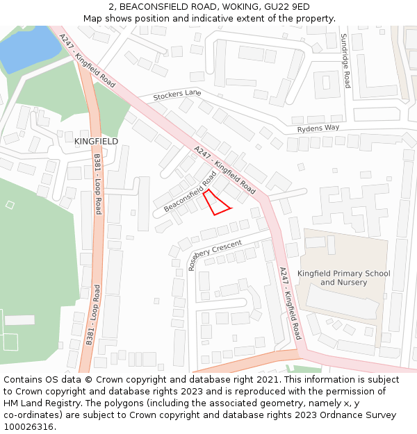 2, BEACONSFIELD ROAD, WOKING, GU22 9ED: Location map and indicative extent of plot