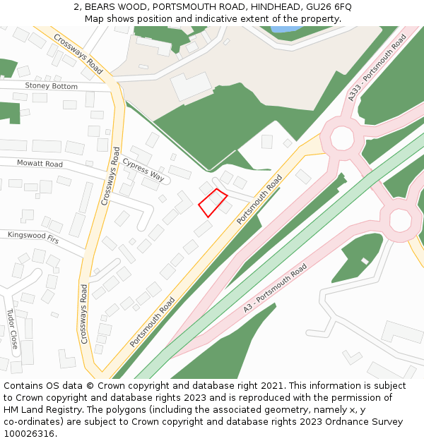 2, BEARS WOOD, PORTSMOUTH ROAD, HINDHEAD, GU26 6FQ: Location map and indicative extent of plot