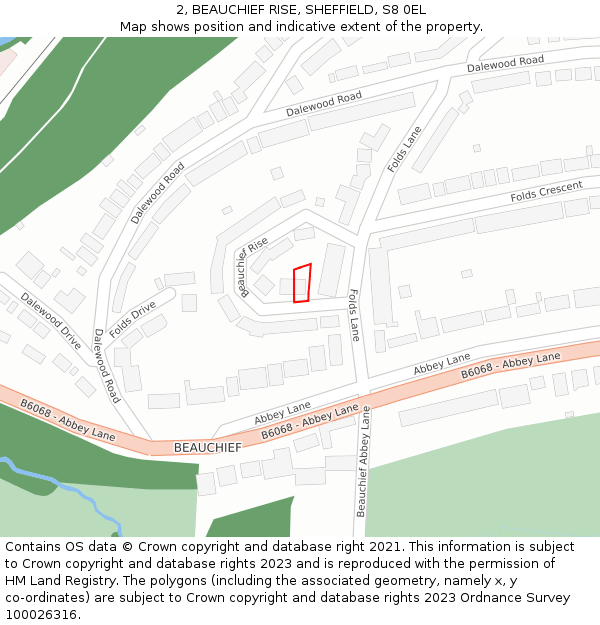 2, BEAUCHIEF RISE, SHEFFIELD, S8 0EL: Location map and indicative extent of plot