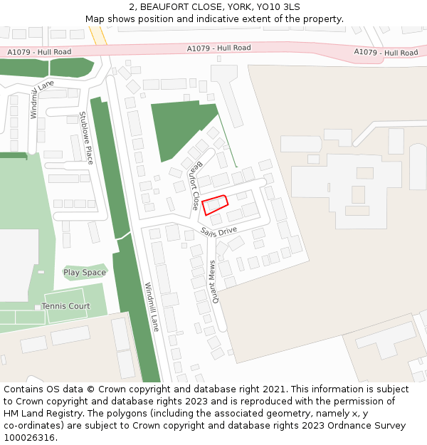 2, BEAUFORT CLOSE, YORK, YO10 3LS: Location map and indicative extent of plot