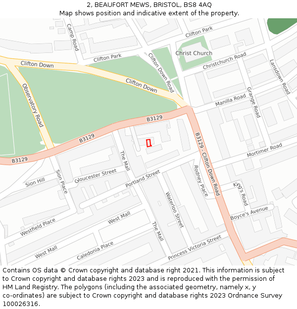 2, BEAUFORT MEWS, BRISTOL, BS8 4AQ: Location map and indicative extent of plot
