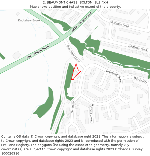 2, BEAUMONT CHASE, BOLTON, BL3 4XH: Location map and indicative extent of plot