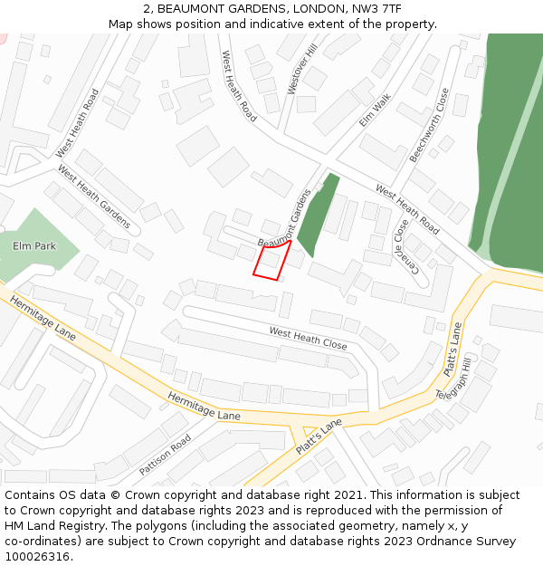 2, BEAUMONT GARDENS, LONDON, NW3 7TF: Location map and indicative extent of plot