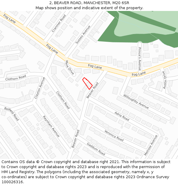 2, BEAVER ROAD, MANCHESTER, M20 6SR: Location map and indicative extent of plot