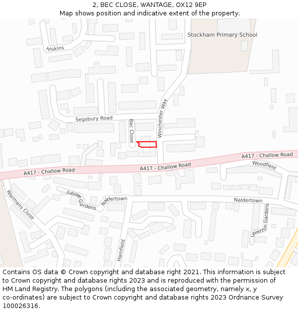 2, BEC CLOSE, WANTAGE, OX12 9EP: Location map and indicative extent of plot
