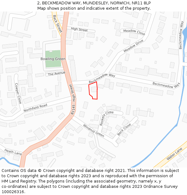 2, BECKMEADOW WAY, MUNDESLEY, NORWICH, NR11 8LP: Location map and indicative extent of plot